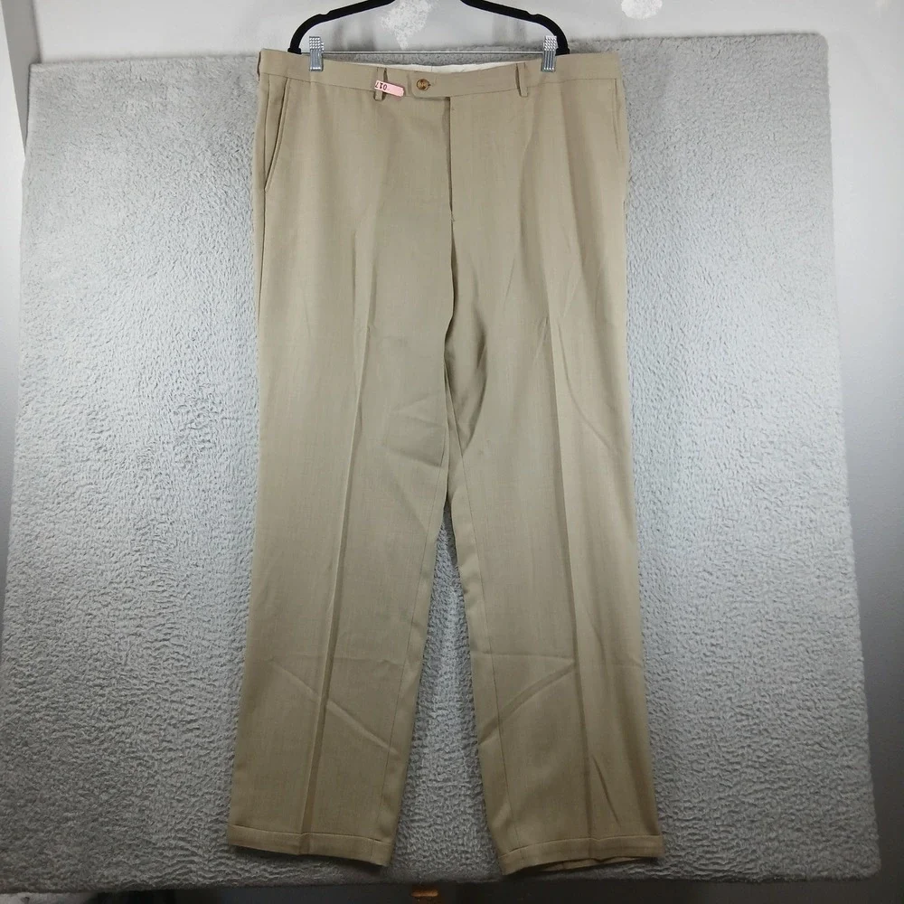 Bachrach‎ Pleated Wool Blend Dress Pants Cuffed Hem Tan Beig 42R